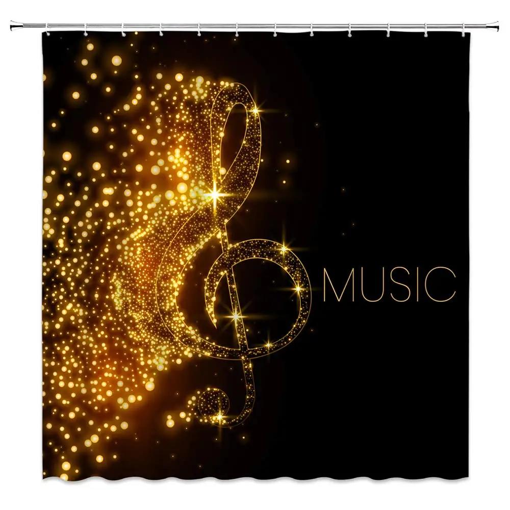 Music Shower Curtain,Black And White Music Notes Bathroom Shower Curtains Polyester Fabric Fashion Gray Bathroom Set With Hooks