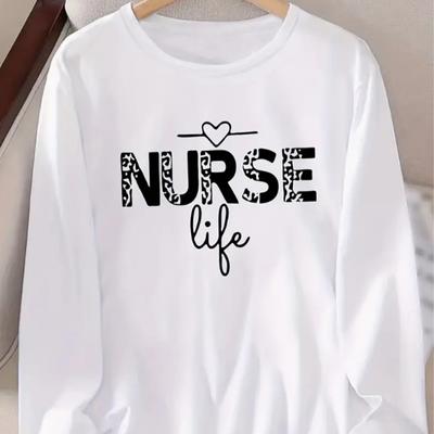 Tops Voor Dames Vereenvoudigde Letters Print Ronde Hals Lange Mouwen T-shirt Herfst Casual Slim Pullover Dames Top Met Lange Mouwen