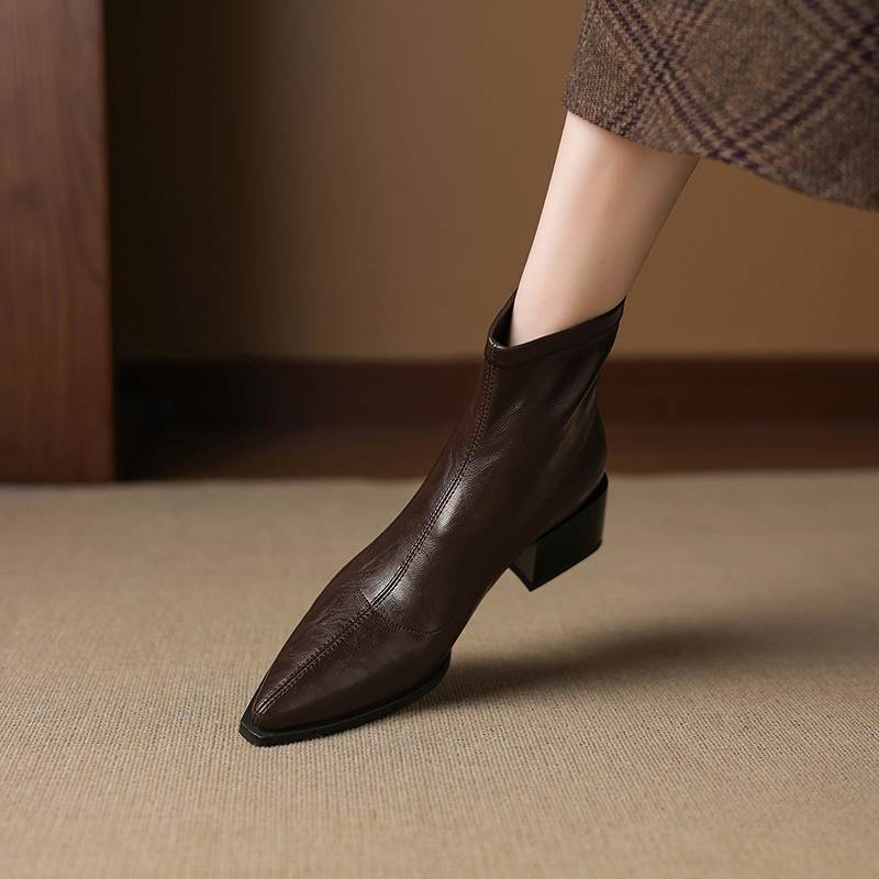 Krazing Pot Microfiber Pointed Toe Thick Heels Chelsea Boots Size 42 Zip Beauty Lady Women Stretch Ankle Boots