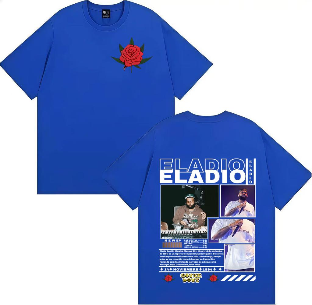 Rapper Eladio Carrion New Album 2025 Fashion Oversized Tshrit Men Pop Crewneck Double Sided Print Short Sleeve Tshrits Teenagers