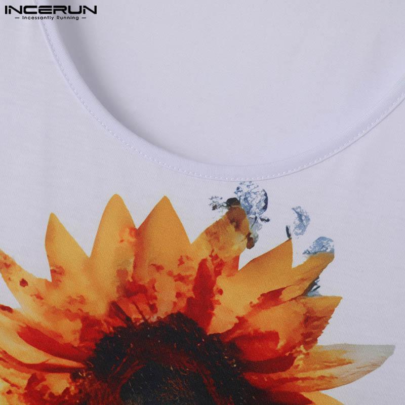 INCERUN Men U Neck Floral Print Sleeveless Vest Beach Holiday Tank Tops