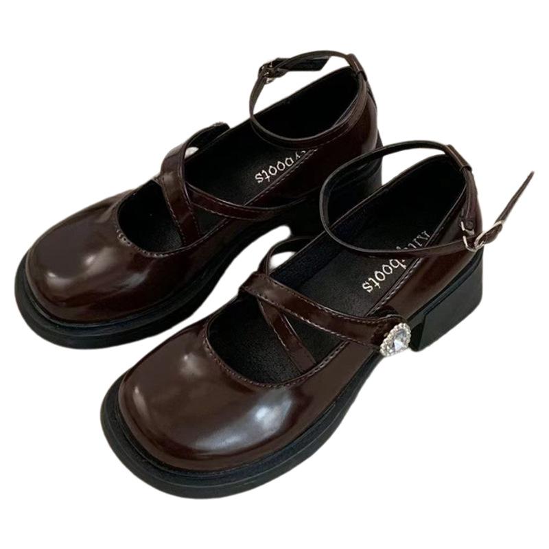 Autumn new college style small leather shoes French Mary Jane shoes high heel thick heel with skirt jk single shoes women