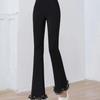 Women Office Lady Black Flare Pants Patchwork Lace Polka Dot Elastic High Waist Slim Trousers