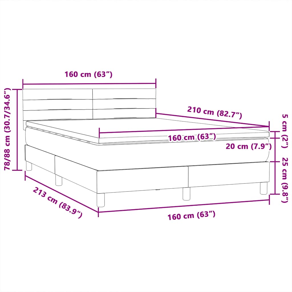 Box Spring Bed with Mattress Dark Gray 160x210 cm Velvet