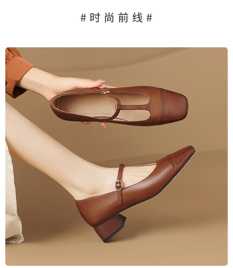 Super soft lambskin French high heels genuine leather thong Mary Jane shoes