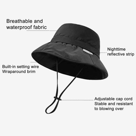 Women Hat Fisherman Style Solid Color Basin Hat with Reflective Stripe Lace-Up Dome Design Bucket Hat