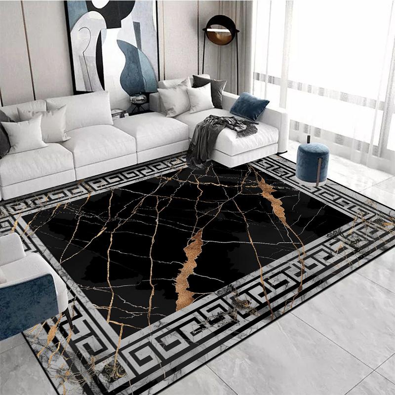 Luxury Black White Marble Print Carpet for Living Room Decor Sofa Coffee Table Rugs Bedroom Lounge Nonslip FloorMat Kitchen Rugs