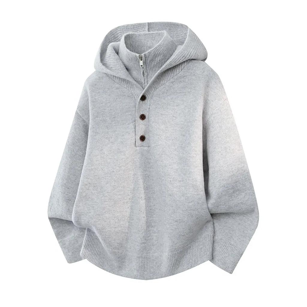 2026 Autumn Man Vintage Fake Two Pieces Sweater Men Hooded Knitted Pullover Man Oversized Loose Sweater Male Casual Jackets