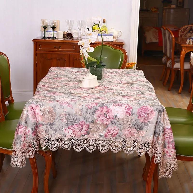 Proud Rose Lace Tablecloths Floral Printed Tablecloth Pastoral Rectangular Oil-proof Table Cover Cloth Wedding Decoration Towel