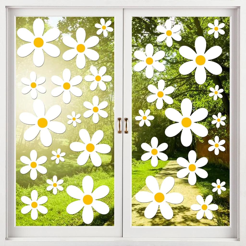 AOWDIAO Spring Window Clings - 83 Pcs Watercolor Flower, Butterfly, Hummingbird, Mushroom, Tulip Glass Stickers - Reble Double-Sided Window Decor for