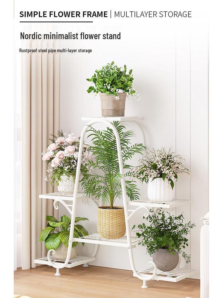 Multi-Layer Floor-Standing Iron Art Flower Shelf for Living Room and Balcony
