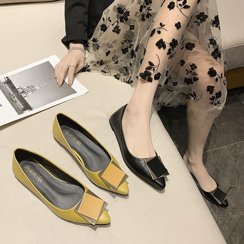 Women's Flat Shoes Yellow Moccasins Pointed Toe Slip-on Ladies Footwear High Quality Fashion Elegant Dress Fashionable Chic Non