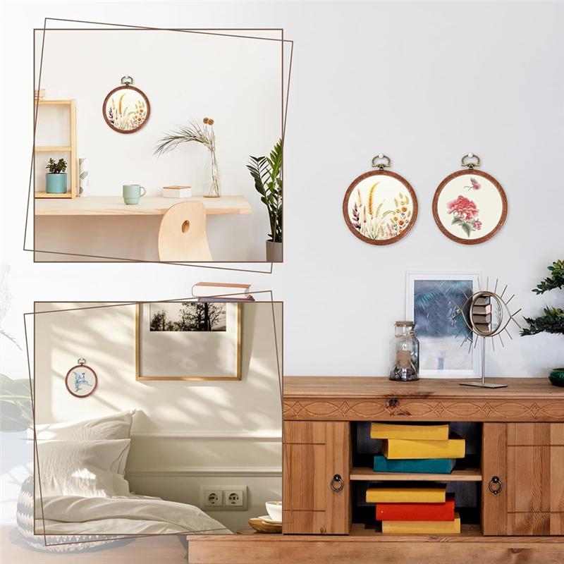 M-Modern-Circular 3 Inch Embroidery Hoops,12 Pcs Wood Rubber Frame For Sewing,Craft DIY Hanging Gifts
