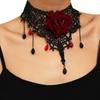 Gothic-Halsketten, schwarze Perlenblumen, sexy Spitzenhals-Halskette, Vintage-Quastenkette, Damen-Steampunk-Halloween-Schmuck