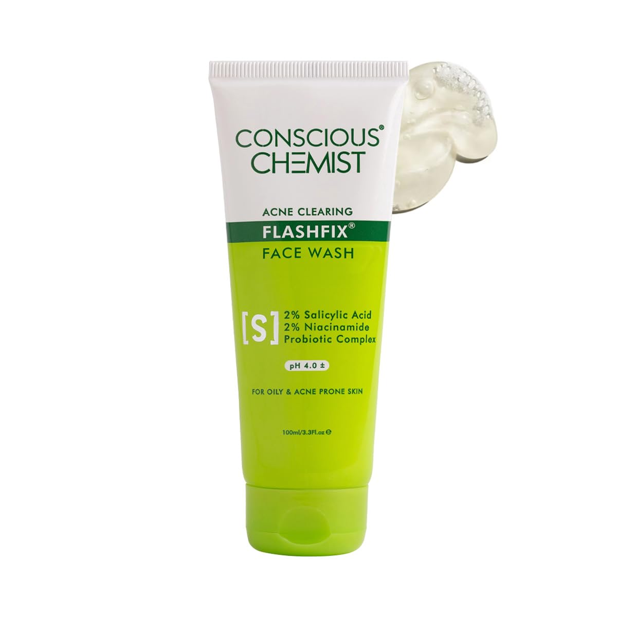 Conscious Chemist® 2% Salicylic Acid Face Wash | 100ml | Face Wash for Oily & Acne Prone Skin for Men & Women, Glycolic Acid & CICA Extract, For Gl