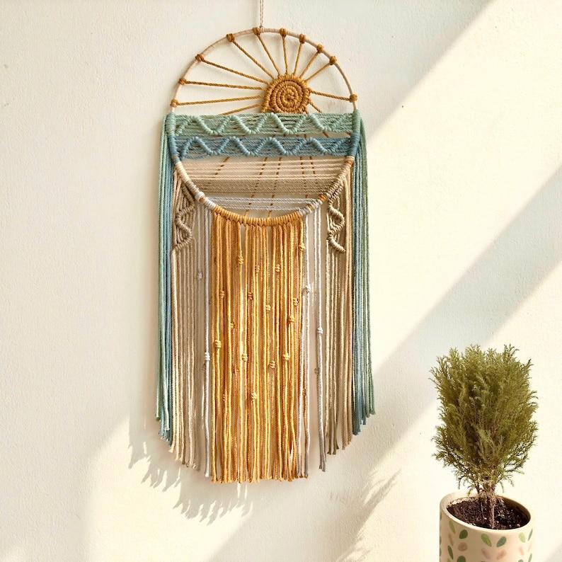 Macrame Sunrise Sunset Wall Hanging: Boho Beach Decor