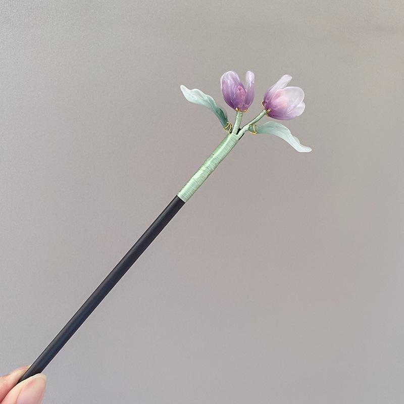 Exquisite Wooden Tassel Hair Clip Ancient Style Flower Hairpin for Girls Hair Jewelry Accessories