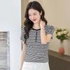Modal Cotton Women's Striped Short-Sleeve Summer T-shirt 2025 Mom's Casual Elastic Blouse