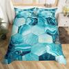 Blue Marble Duvet Cover, Geometric Comforter Cover Twin Queen Size Golden Stone Pattern Bedding Set Abstract Trippy Quilt Cover