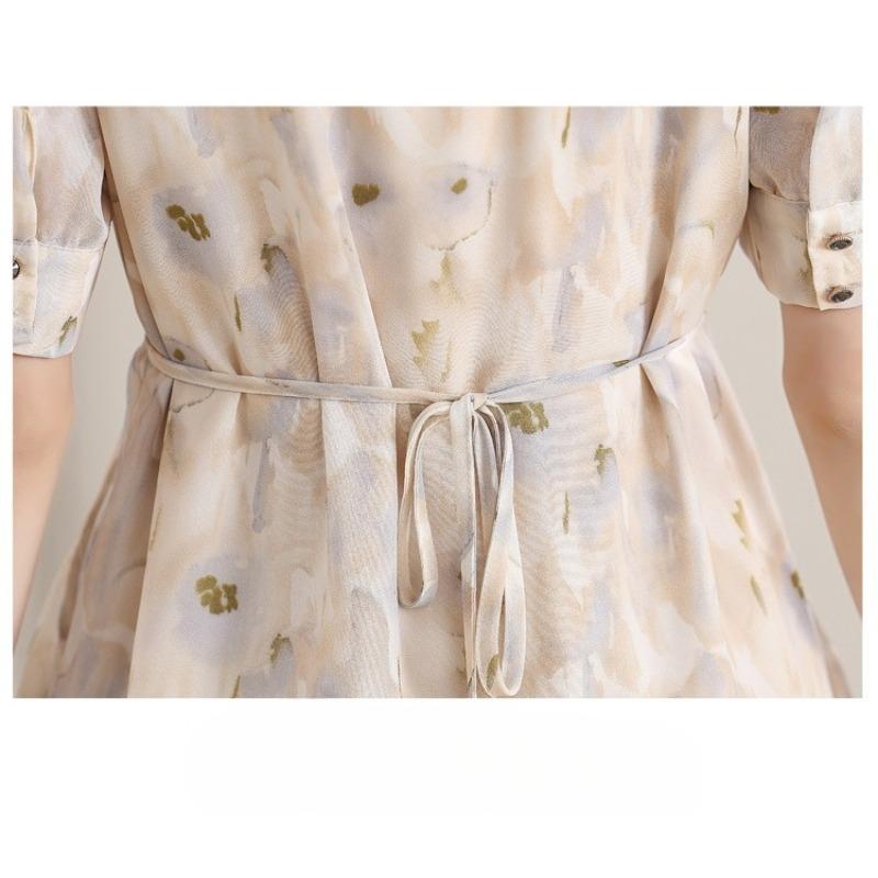 French Style Floral Dress Women Summer Long V Neck Slim Fit Elegant Tea Dress Flowy Long Dress