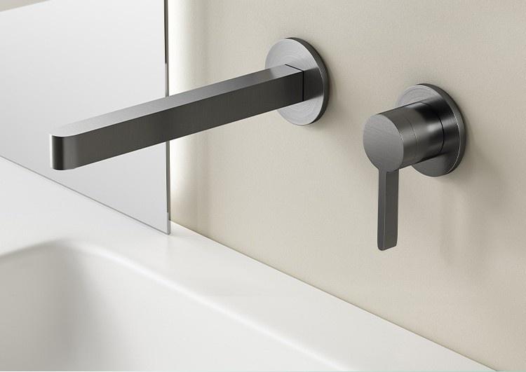 Wall Mounted Bathroom Basin Faucet Grey Single Lever Hot and Cold Solid Brass Crane Brass Sink Mixer Gray Tap