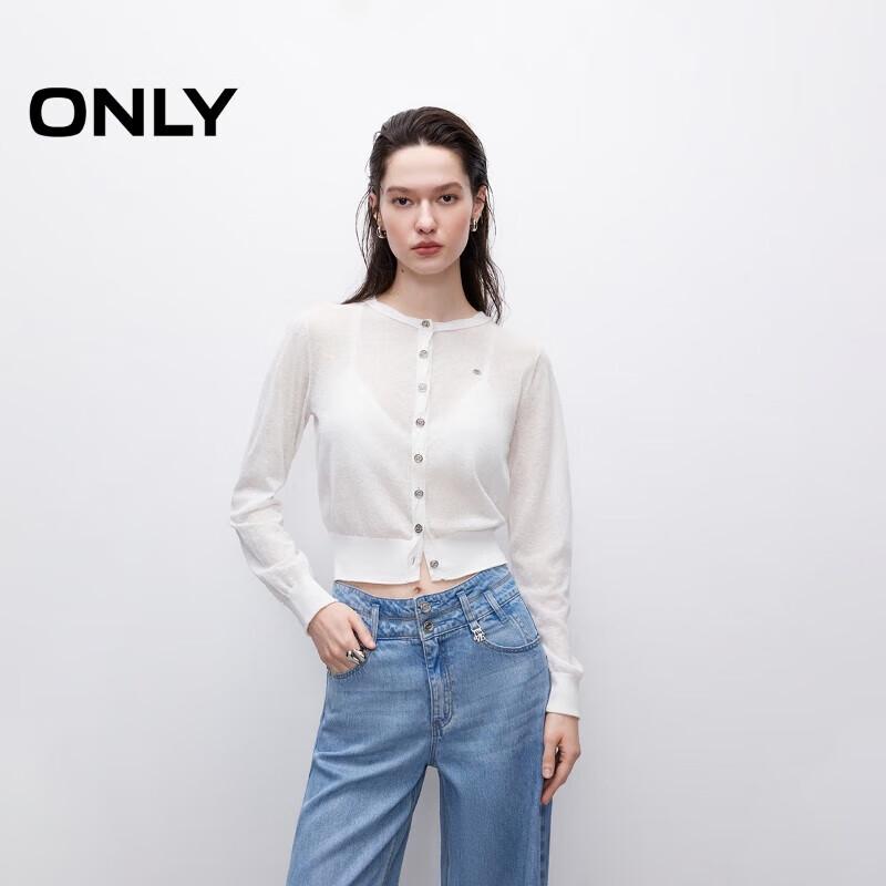 ONLY 2025 Summer Solid Pleated Round Neck Knit Cardigan