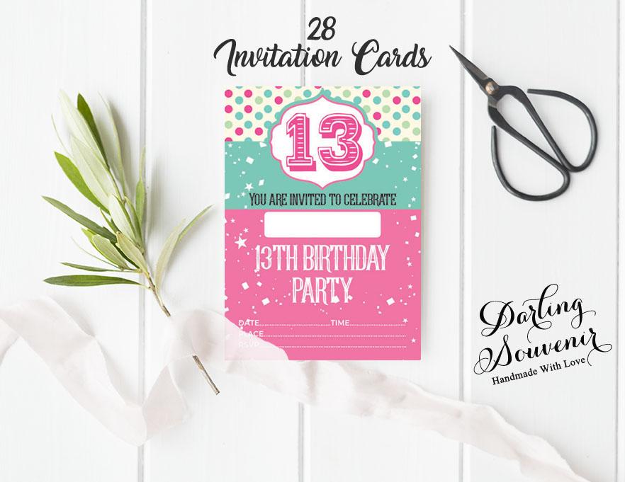 Milá suvenýrní vícebarevná narozeninová pozvánka k vytištění, prázné pozvánky k vyplnění nebo dopsání, párty potřeby, balení 28 kusů 5 x 7