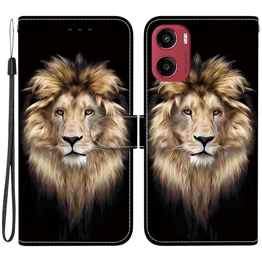 For Motorola Moto G05 4G/E15 4G Case Pattern Printing Anti-Drop Leather Flip Wallet Phone Cover with Lanyard