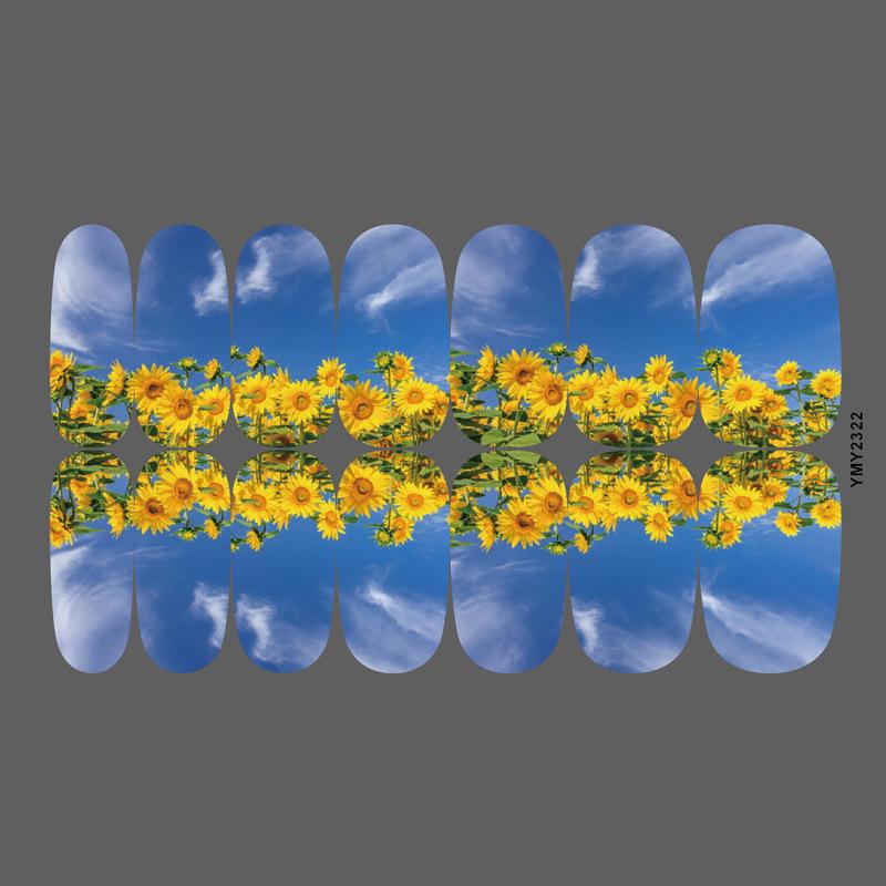 Sunflower Waterproof Nail Art Stickers - Full Cover, Trendy European & American Style (YMY2318-2329)