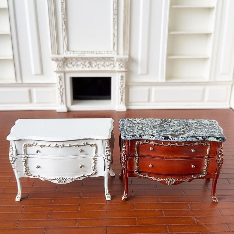 Puppenhäuser Ausstellung Nachttisch Weißes Holz Puppenhäuser Schubladenschrank Nachttisch Goldene Akzente