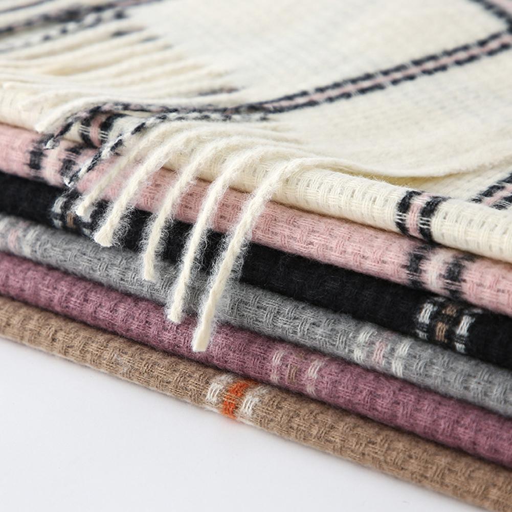 Autumn Winter Unisex Shawl Imitation Cashmere Warm Sweet Plaid Tassel Scarf Cape
