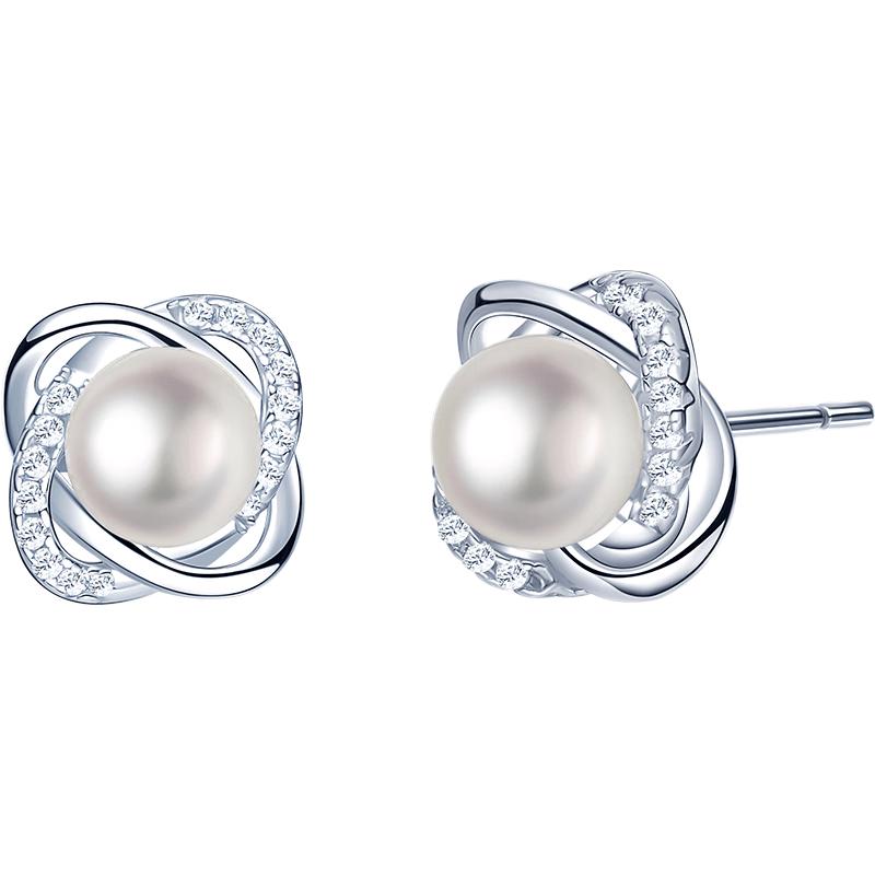 925 Silver Freshwater Pearl Flower Stud Earrings 925 Silver