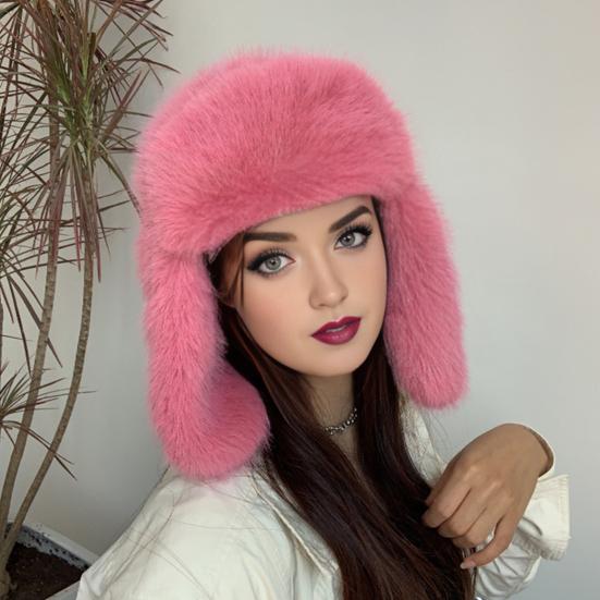 Klobouk Lei Feng Jednobarevný Imitace Liščí Kožešiny Lyžařský Klobouk Podzim Zima Dámský Teplý Klobouk Doplňky pro Outdoorové Aktivity