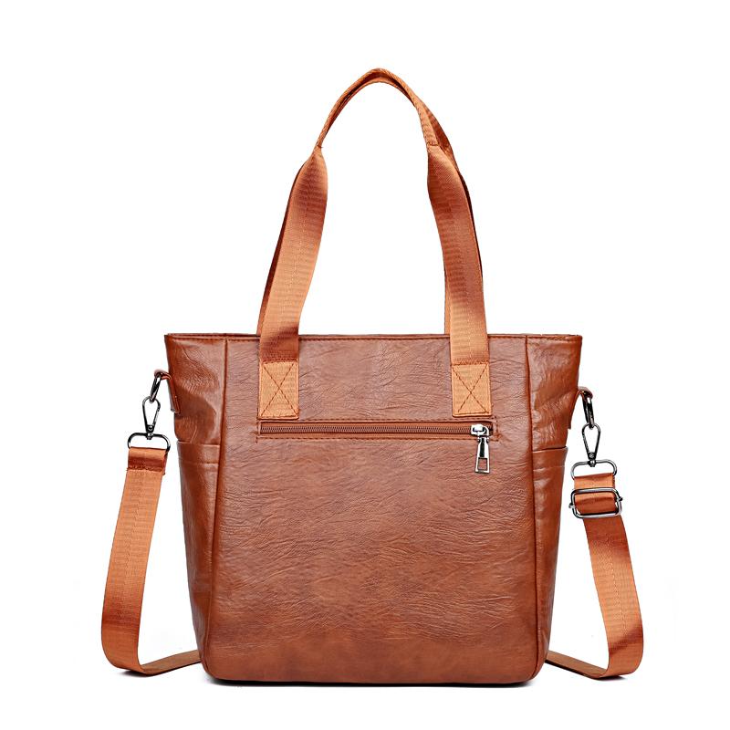 Large Capacity Shoulder Bag Soft Leather Women's Vintage Commuter Tote Bag Multi-Compartment Crossbody Bag