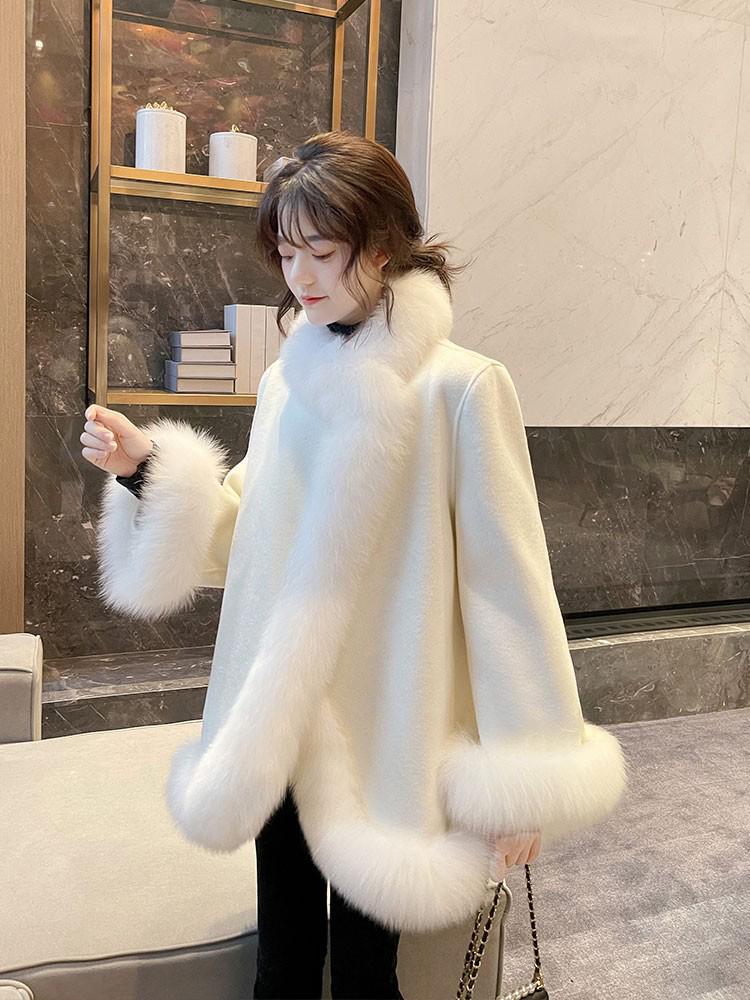 

Женская трансграничная шаль-накидка из лисьего меха Medium белый