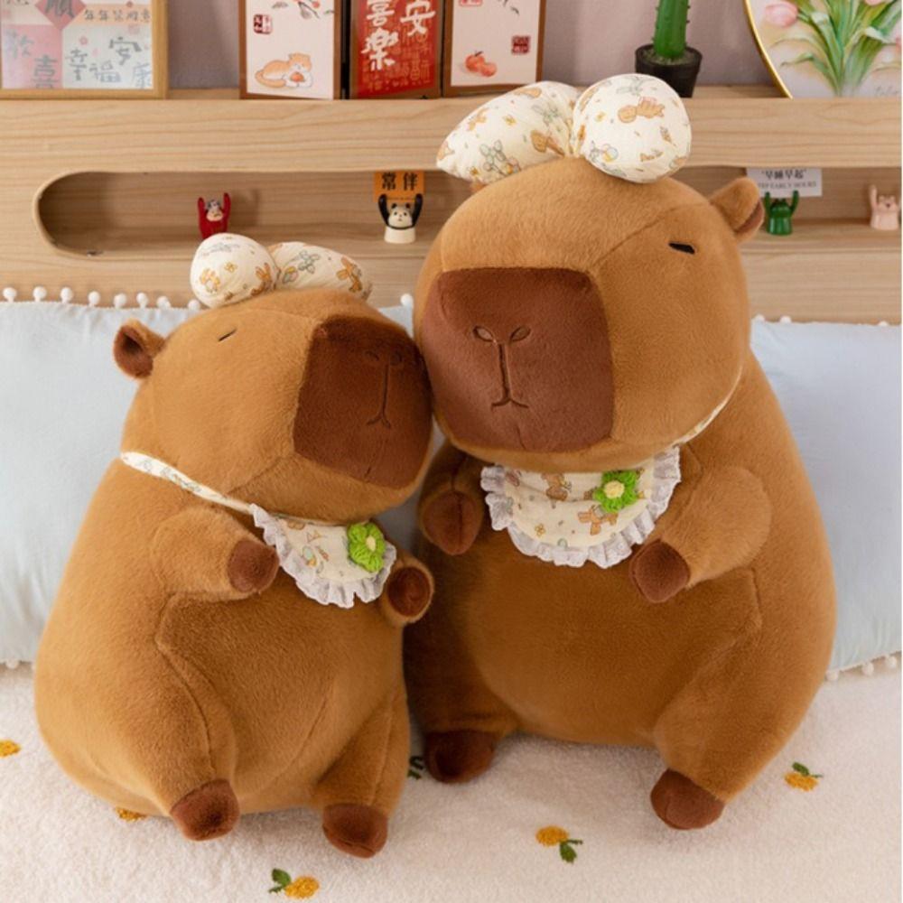 Bow Capybara Plush Doll Simulation Capibara Fluffty Doll Cute Capybara Plush Toy  Home Decor