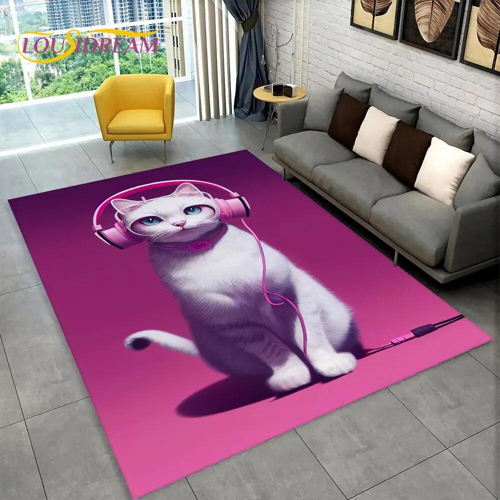 3D Cartoon Cute Cat Area Rug Large,Carpet Rug for Living Room Bedroom Sofa Doormat Kitchen Decoration,Child Non-slip Floor Mat