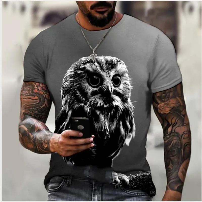 Fashion Owl Pattern Print Design Men's T-shirt Street Fashion Harajuku O-Neck Comfortable Short Sleeve Tshirt