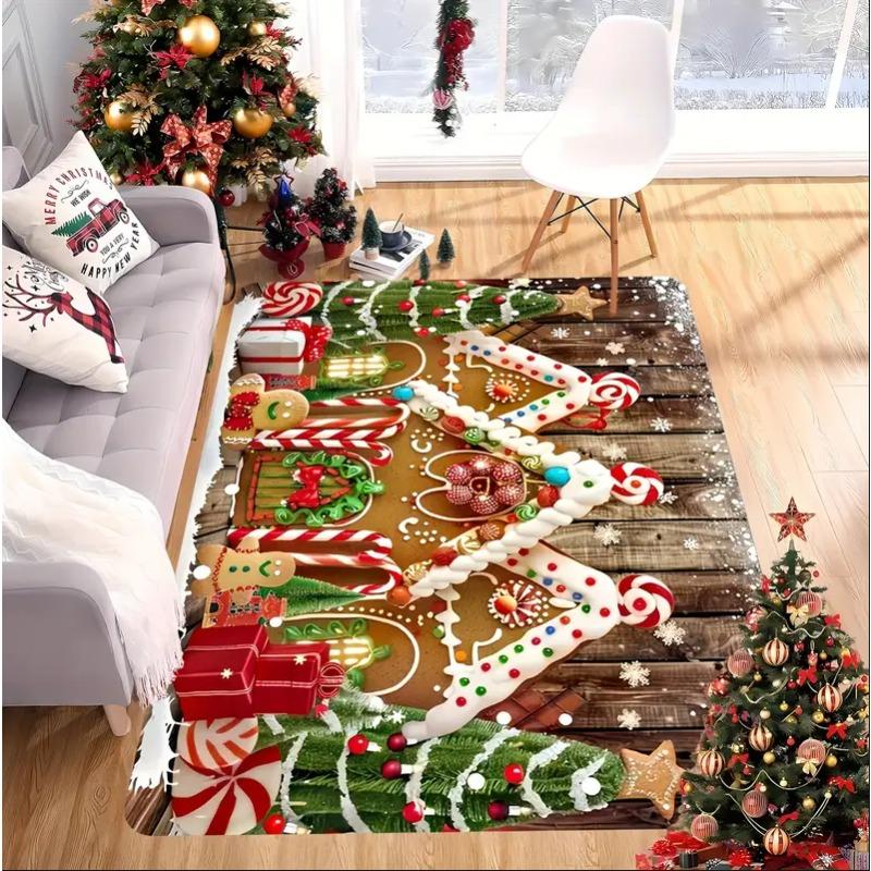 Christmas House Snowflake Area Mat Red with Gold and White Snowflakes Living Room Bedroom Decoration Holiday Home Decoration