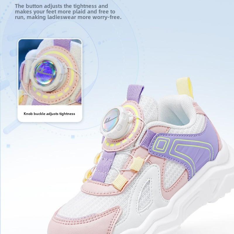 Warrior Sports Shoes Spring Autumn and Winter Rotating Buckle Casual Shoes Girls Soft-soled Breathable Running Shoes