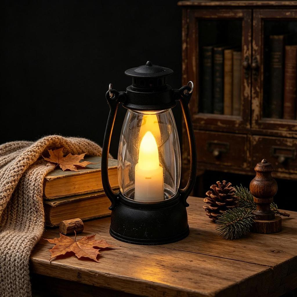 Vintage LED Mini Oil Lamp Lantern - Home Decor & Photo Prop Gift.