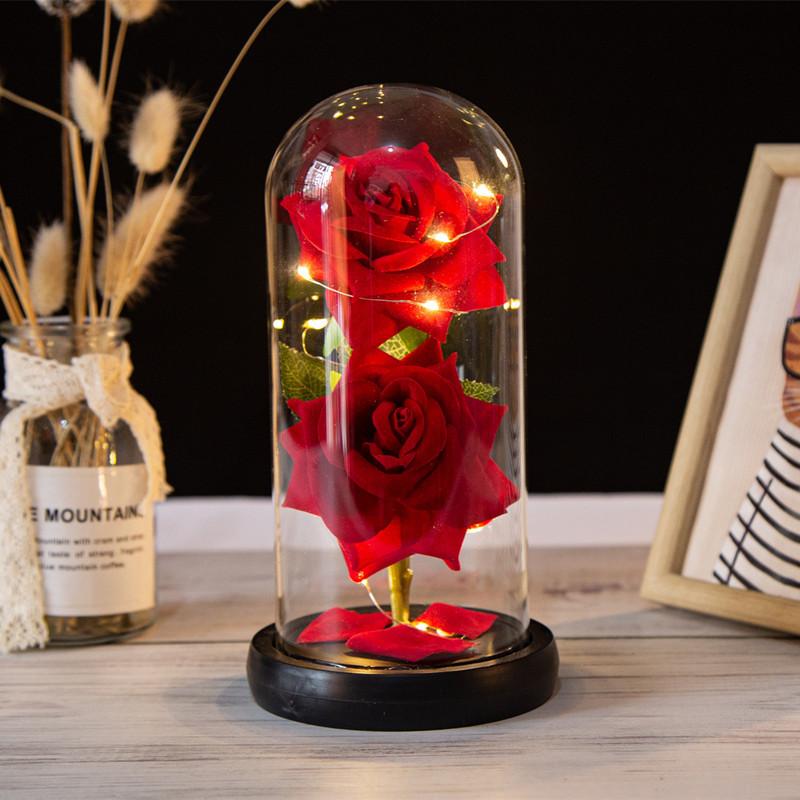 Two glass covers simulated rose ornament creative Mother's Day Valentine's Day gift immortal flower night light