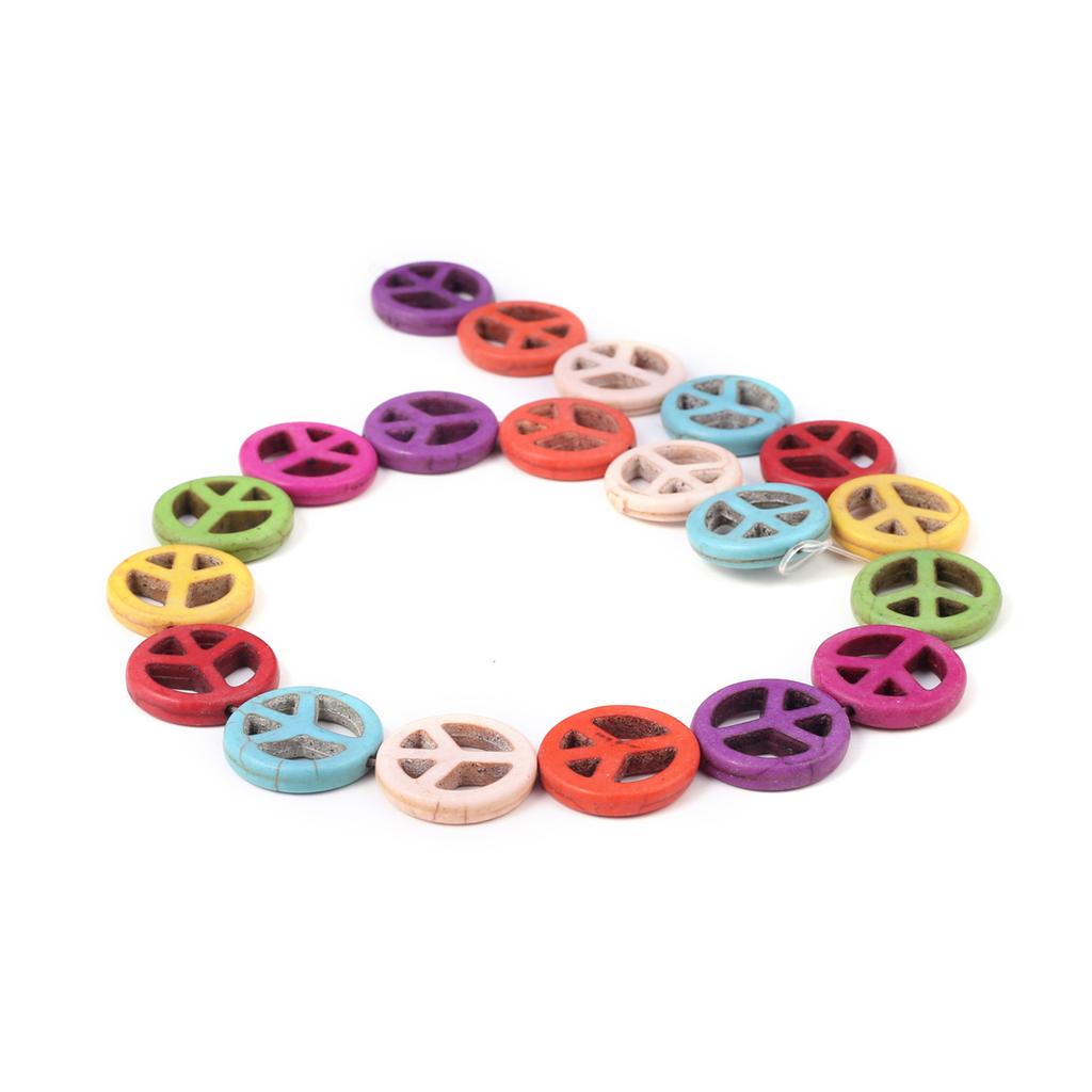 1Strand, Natural Stone Beads, Fashion Peace Symbol Synthetic Turquoise Loose Spacer Beads for Jewelry Making DIY International Day of Peace Craft Gift