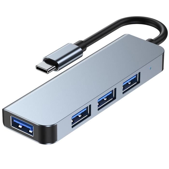 4-in-1 USB-C Adapter Hub - BOOLING - MacBook Air-Pro iMac - 1 USB 3.0 - 3 USB 2.0 - Gray Aluminum