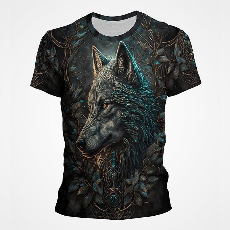 Animal Wolf 3D Digital Printed Men's Fashion Trend Round Neck Short Sleeved T-shirt