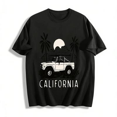 California Vintage Off-Road Surf Car Graphic Casual Tee Pure Cotton T-shirt