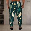 Men Plus Size Drawstring Waist Printed Jogger Pants Dark Green Abstract Pattern Side Pockets Cuffed Ankle