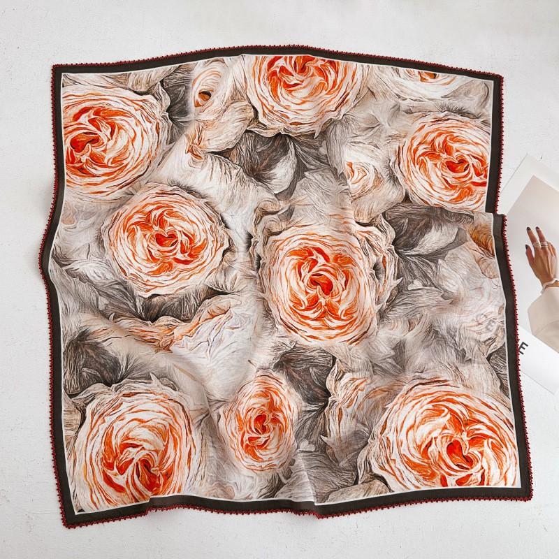 100% Silk Crepe Square Scarf Women Fashion Office Decorative Lace Neckerchief
