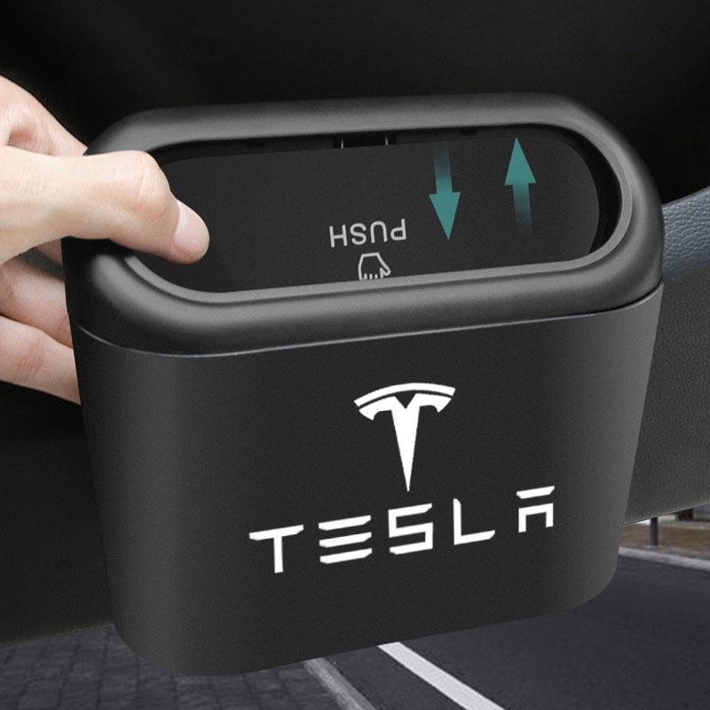 Car Vehicle Case Storage Box Black ABS Square Pressing Trash Can For Tesla Model 3 Model S Model X Y Roadster Performance