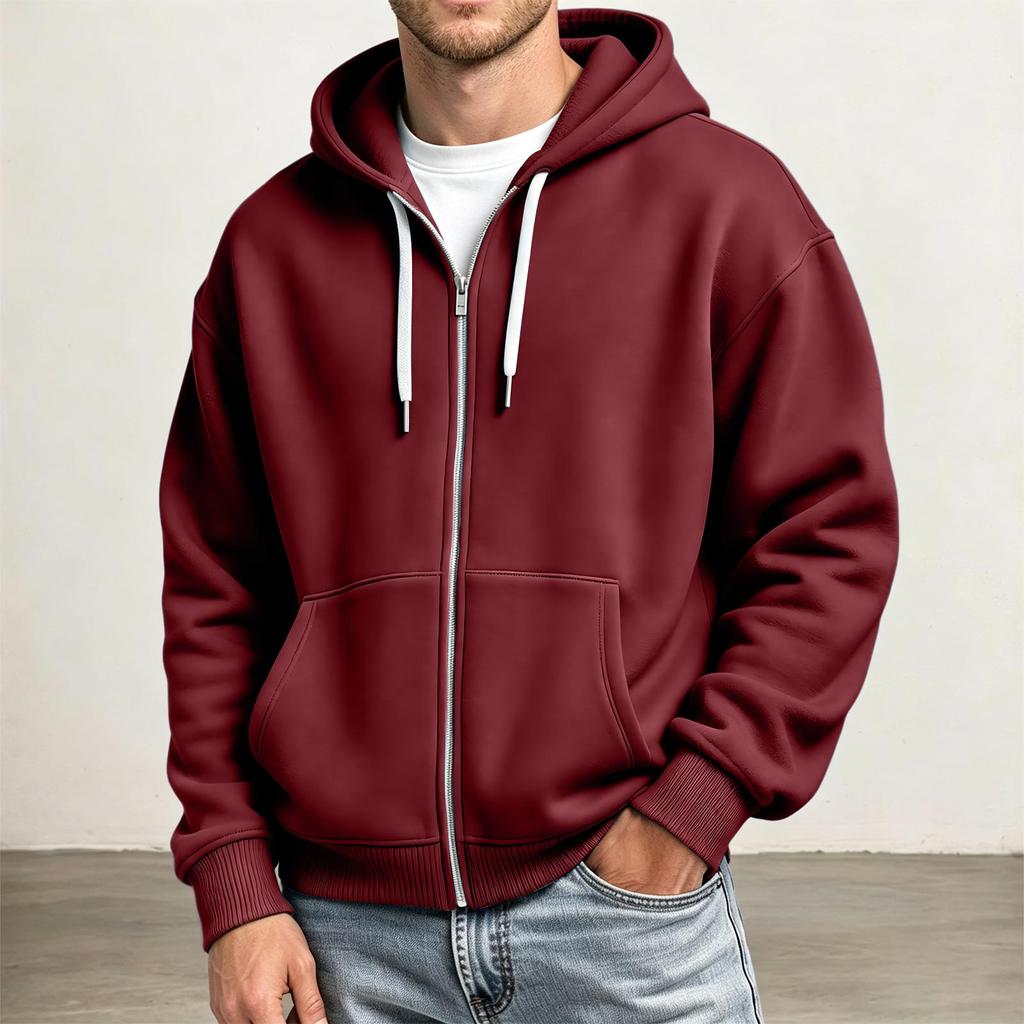 Men's Full Zip Hoodie Drop Shoulder Sleeves, Casual Long Sleeve Sweatshirt for Everyday Wear